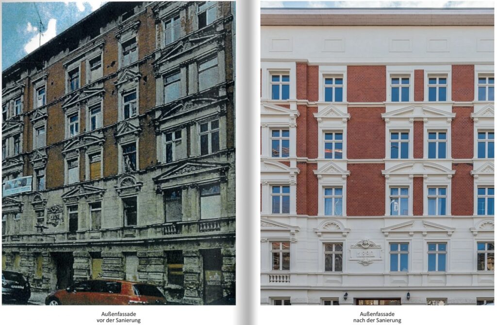 Außenfassade vor und nach der Sanierung